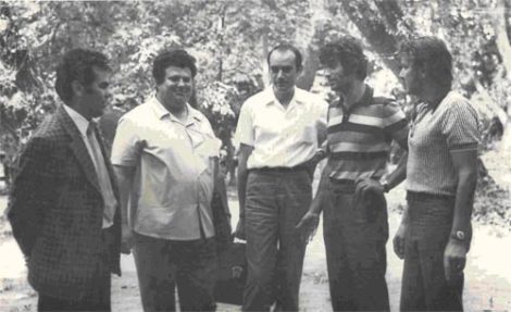 Un moment de pauză la Simpozionul din 1973: M.Cioban, N.Dodon, S.Nedev (Bulgaria), S.Iliadis (Grecia), Z.Frolik (Cehia).